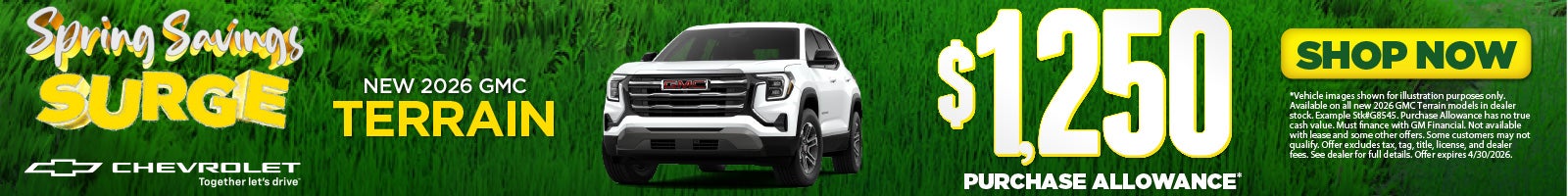 New 2026 GMC Terrain	$1,750 Purchase Allowance*